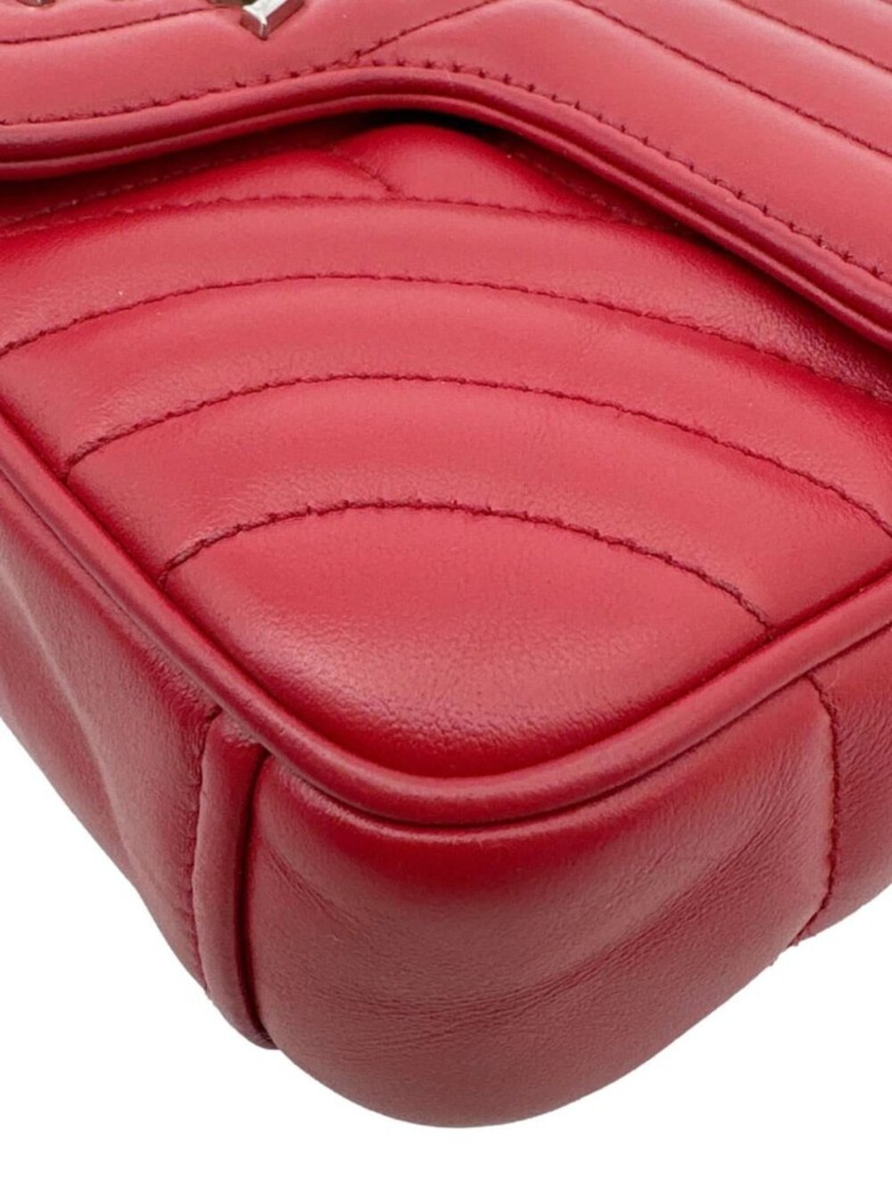 Prada  Diagramme Flap Calfskin Leather Chain Crossbody Bag Red - Picture 6 of 12